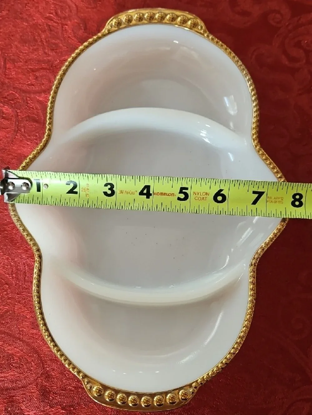 VTG Fire-King Milk Glass 3 Section Divided Relish Dish Gold Scalloped Rim, #1